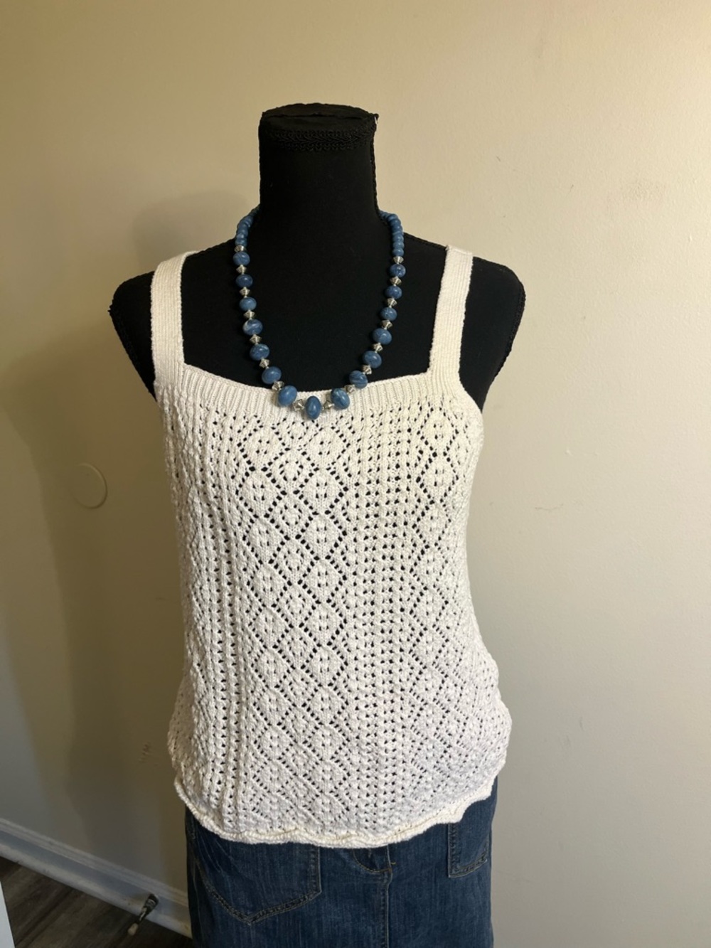 Falls Creek White Crochet Knit Tank Top